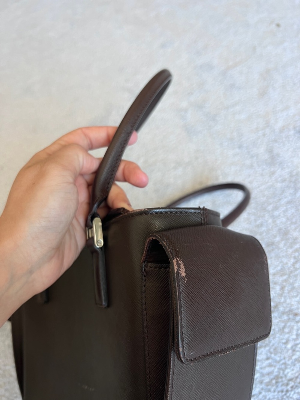 SALE! Burberry Nova Check Saffiano Leather Trapeze Tote Bag Dark Brown dust bag - Picture 10 of 15